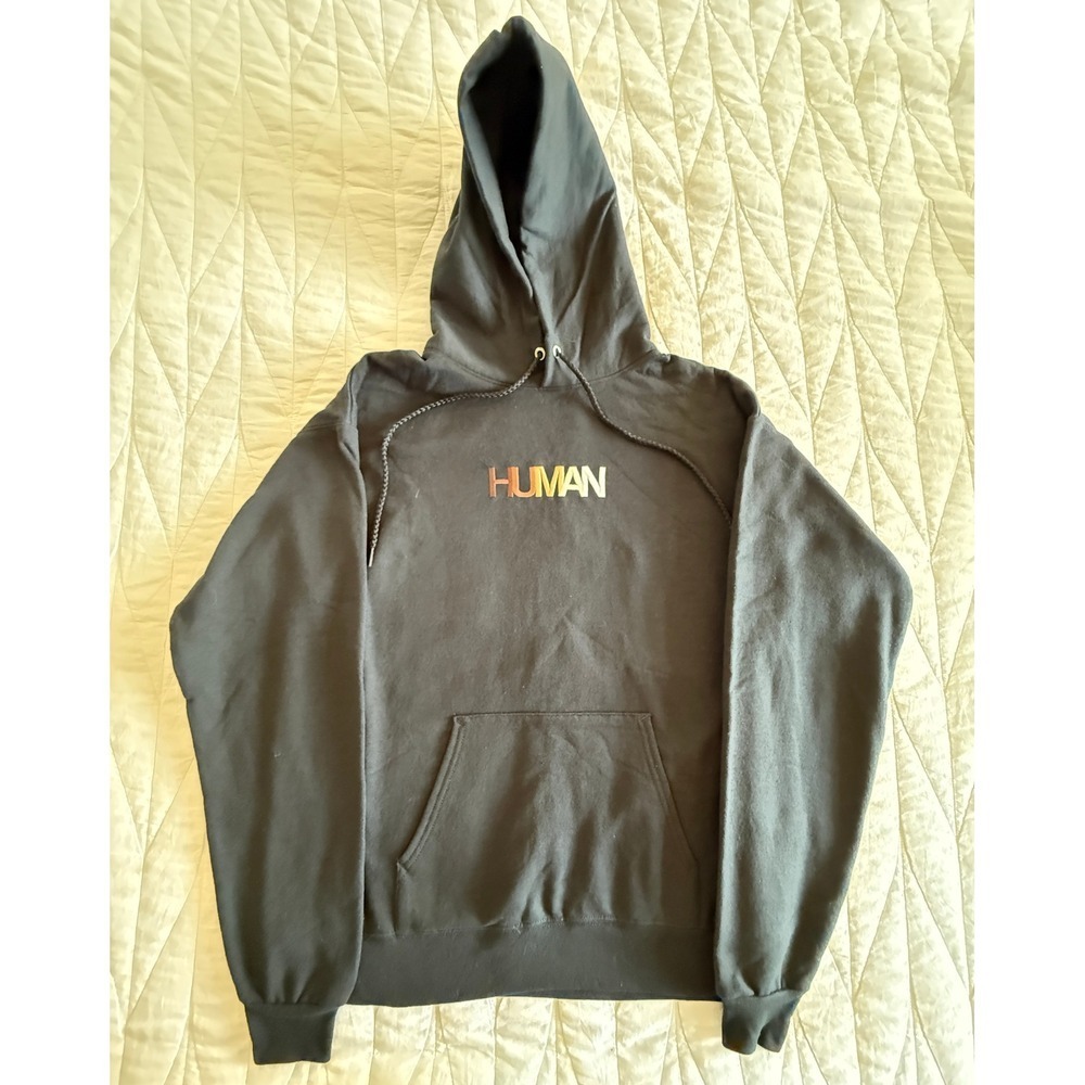 Wear The Peace Human Embroidered Hoodie Pullover Sweatshirt Mens Size M